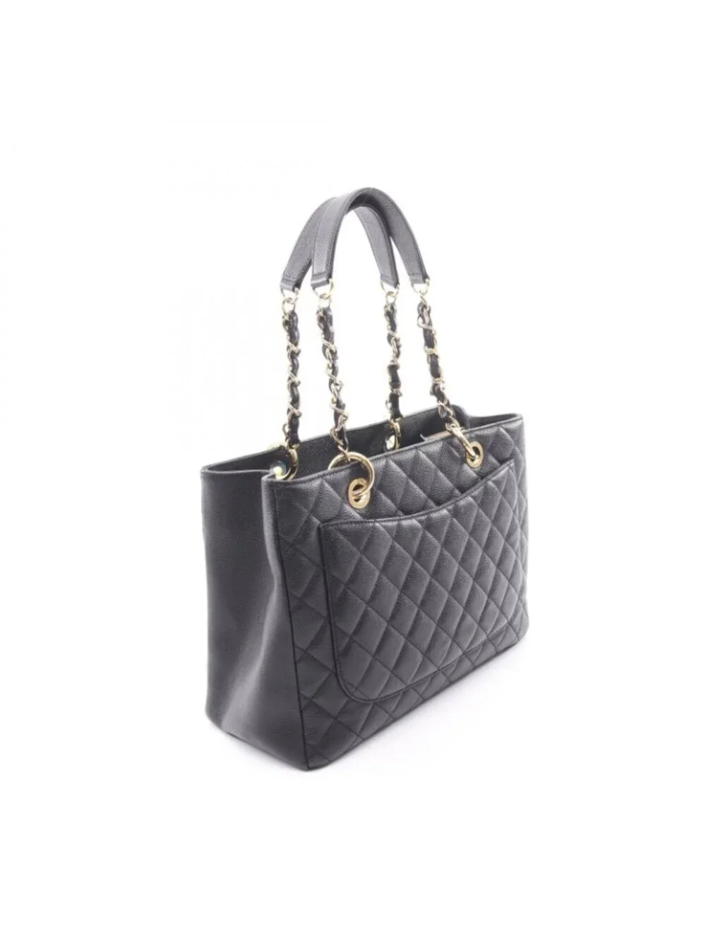 Chanel Tote Quilted Grand Shopping GST Black Caviar Leather Chain